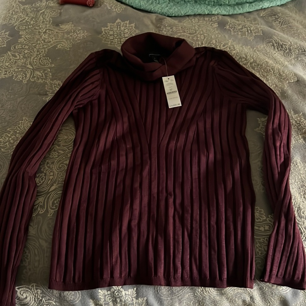 White House Black Market Ribbed Cowl Neck Sweater - Burgundy